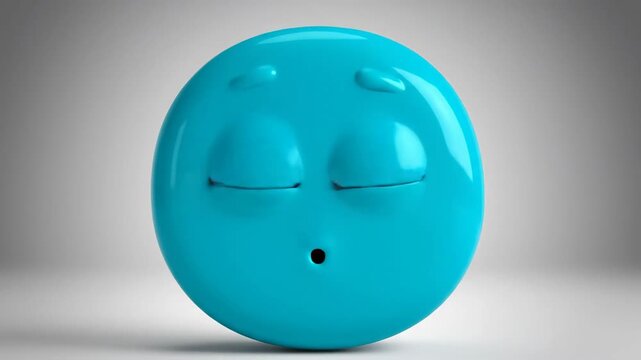 A minimalist turquoise spherical character with closed eyes and a small puckered mouth, suggesting sleep or silence.