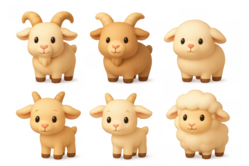 Cute cartoon goat and sheep icons for kids' design projects or educational materials