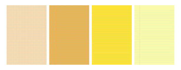 Set of yellow legal pad pages with lined or grid designs