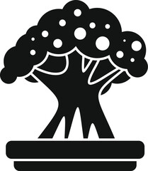 Stylized bonsai tree in a pot, representing balance, tranquility, and the art of miniature gardening