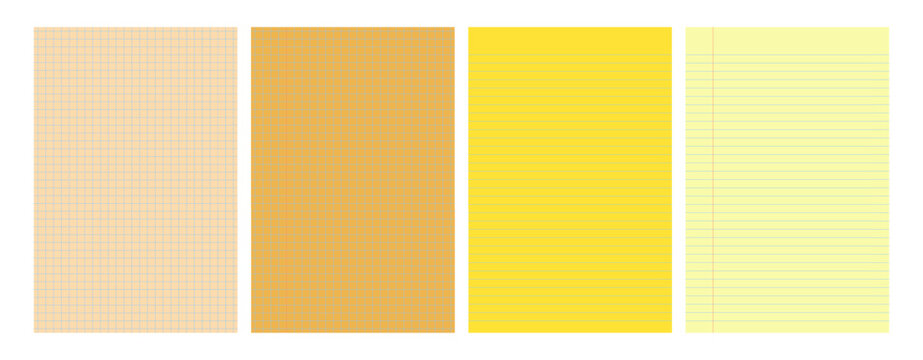 Set of yellow legal pad pages with lined or grid designs