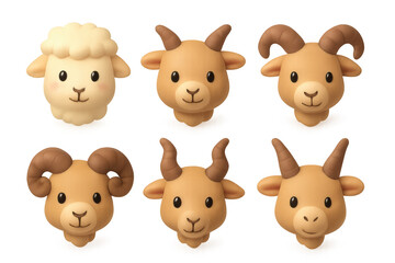 Obraz premium Cute goat and sheep cartoon faces with horns for graphic design and decoration