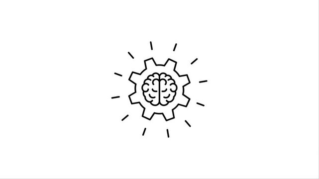Mind research, Brain, Cogwheel, and Light Rays animation. Artificial Intelligence Gear Animation. Machine Learning, and Innovation 4K Video Loop.