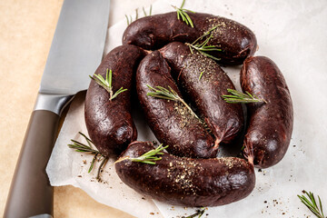 Seasoned ukrainian blood sausages with herbs