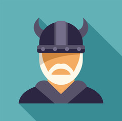 Obraz premium Bearded viking warrior wearing horned helmet, flat design illustration with long shadow