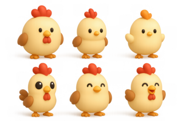 Cartoon rooster icons set - cute characters for fun designs and illustrations