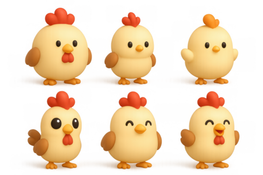 Cartoon rooster icons set - cute characters for fun designs and illustrations - Powered by Adobe