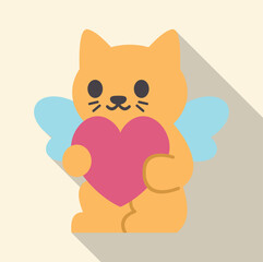 Cartoon cat with wings holding a heart, symbolizing love and affection