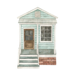Watercolor  beach house. Hand drawn isolated illustration on white background