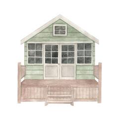 Watercolor  beach house. Hand drawn isolated illustration on white background
