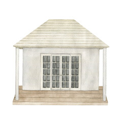 Watercolor  beach house. Hand drawn isolated illustration on white background