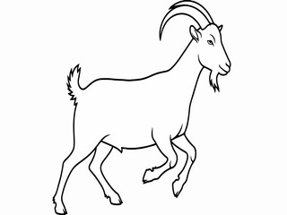 Fototapeta premium Running Goat Outline Vector Illustration, Black Line Art Drawing, Farm Animal Icon, Isolated on White