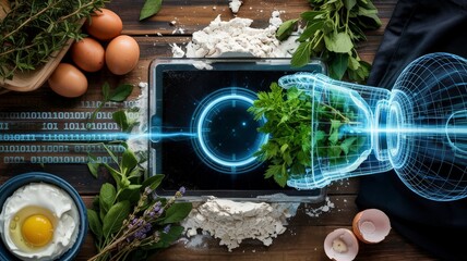 Cooking ingredients with tablet and digital robotic arm interface
