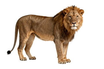 Majestic male lion standing prominently in a clear background