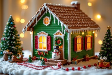 Fototapeta premium Festive Gingerbread House Among Holiday