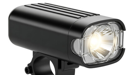 Detailed studio shot of a modern bicycle headlight sleek design isolated on transparent background
