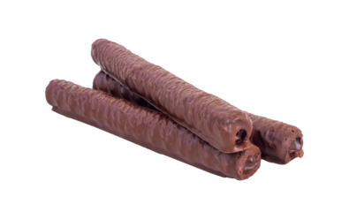 pile of delicious chocolate wafer stick isolated on white