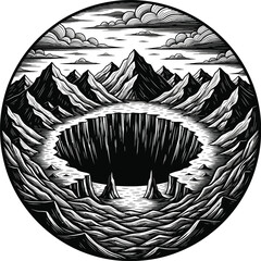 Dark Fantasy Abyss Landscape Vector Illustration