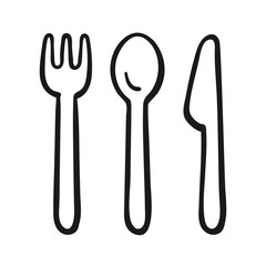 Simple Hand-Drawn Cutlery Icon Set. Fork, Spoon, Knife Icon.