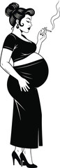 Pregnant Woman Smoking Silhouette Vector