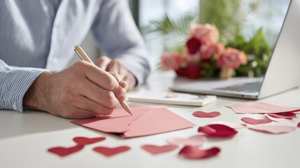 Man writing heartfelt letter at home: love, romance, and connection