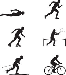 Sports Silhouettes Collection – Running, Cycling, Skiing, Roller Skating, Tennis, Swimming