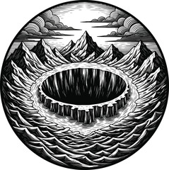 Fantasy Abyss Landscape Circular Vector Illustration