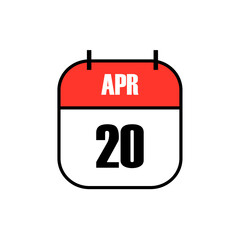 Red and white calendar icon showing April 20 in bold black font, celebrating 420 as a global cannabis culture holiday for awareness, legalization, and community unity
