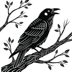 Bird On Branch Nature Vector Illustration