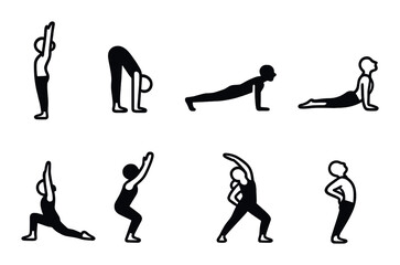 Obraz premium Illustration of sun salutation yoga sequence in eight steps