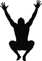 Man Jumping Up Silhouette Athletic Pose Vector