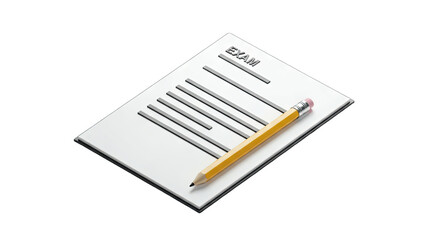 Exam Paper with Pencil on White Background