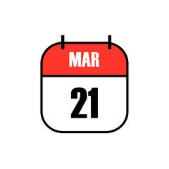 Red and white calendar icon showing March 21 in bold black font, celebrating World Poetry Day and International Day of Forests for global literary and environmental awareness