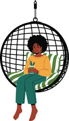 Woman Relaxing in Hanging Chair