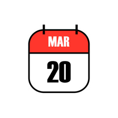 Red and white calendar icon showing March 20 in bold black font, celebrating International Day of Happiness and French Language Day for global joy and cultural pride