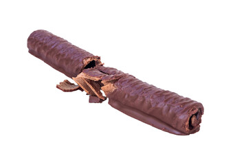 chocolate bar crumbs on a white background