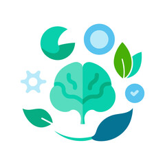 Obraz premium abstract brain and calm symbols represent mental wellness.