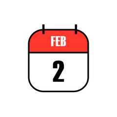 Red and white calendar icon showing February 2 in bold black font, celebrating Groundhog Day, a popular North American tradition predicting seasonal change