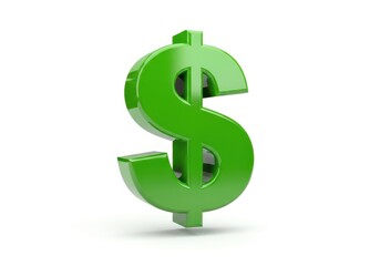Obraz premium Three dimensional bright green symbol representing monetary value stands against a white background