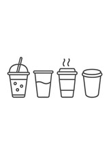 Minimalist outline icons representing various disposable cups for hot and cold drinks