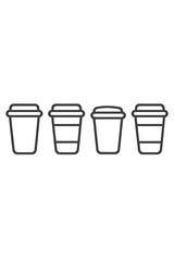 Disposable takeaway coffee cups with lids arranged in a row