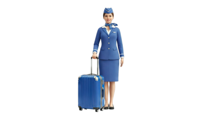 Flight Attendant with Suitcase Standing Ready for Travel