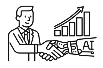 Handshake between a human and an artificial intelligence robot symbolizing business partnership and growth