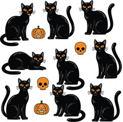 Angry Hissing Black Cat Silhouette Halloween Icon