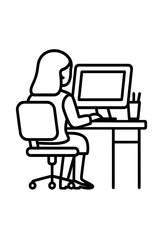 Professional woman working at desk using desktop computer and keyboard in an setting