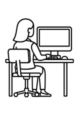 Professional woman working remotely at a desk using a computer monitor and keyboard in an setting