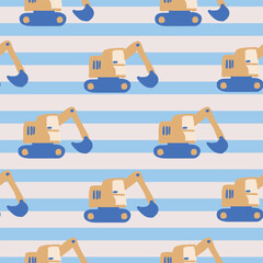 Cars and Construction Vector Seamless Pattern Vehicles Pattern Seamless Vector Design with Diggers, Bikes Excavators