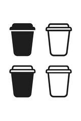Four disposable takeaway coffee cups presented in solid silhouette and outline stroke styles