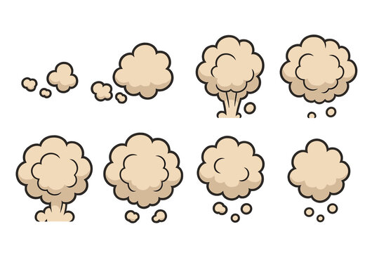Comic book cartoon dust cloud sequence showing movement, speed, and impact action