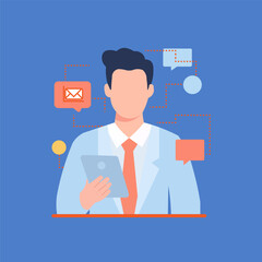 Silhouette of a man in a suit looking to the side with a gradient blue background